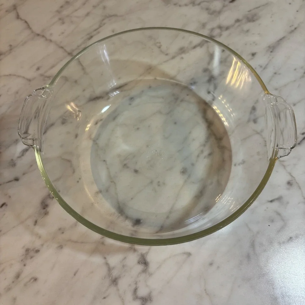 Vintage Pyrex 023 Clear Glass Round Casserole Dish 1.5 Quart Tab Handles